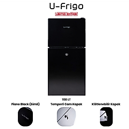 U-Frigo 108 LT Limited Edition 1224V Kompresörlü Buzdolabı Temperli Cam Kapak SİYAH
