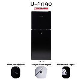 U-Frigo 136 LT Limited Edition 1224V Kompresörlü Buzdolabı Temperli Cam Kapak SİYAH